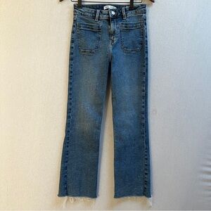 Zara High Waisted Straight Leg Frayed Hem Blue Jeans Size US 2